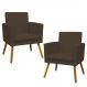 Kit 2 Poltronas Decorativas E Confortáveis Nina Com Base Suede Marrom Pé Castanho - Clique E Decore