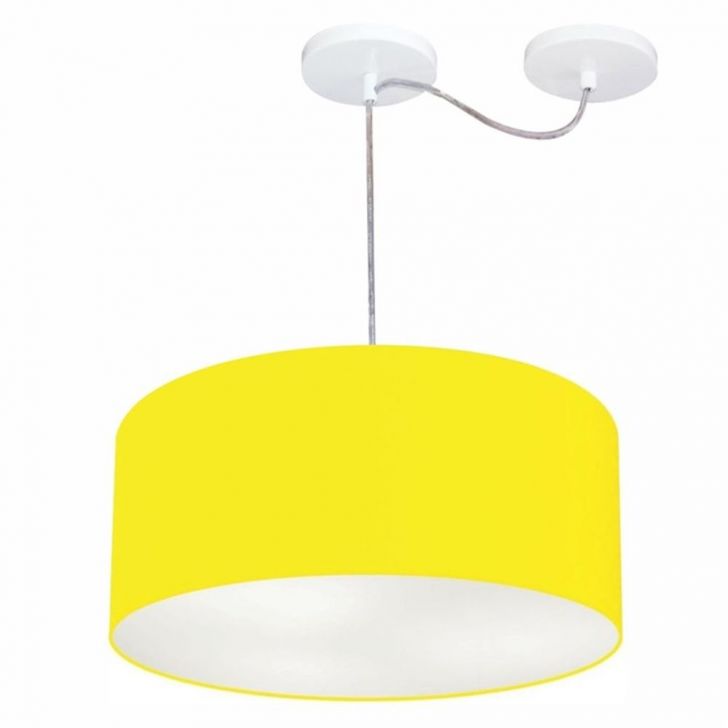 Pendente Cilíndrico Com Desvio Md-4147 Cúpula em Tecido 50x25cm Amarelo - Bivolt