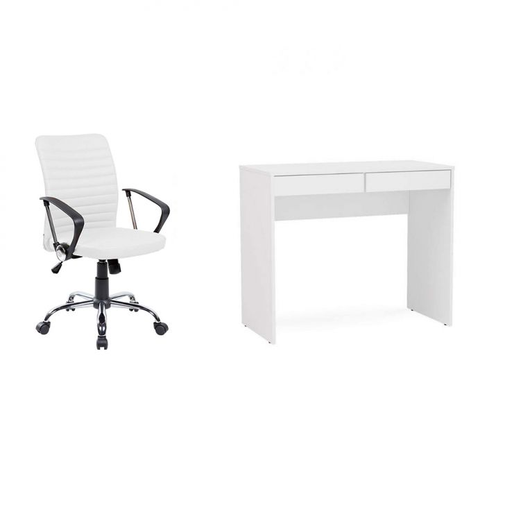 Conjunto de Mesa Mendes 2 GV com Cadeira de Escritório Diretor Giratória Oslo Branca