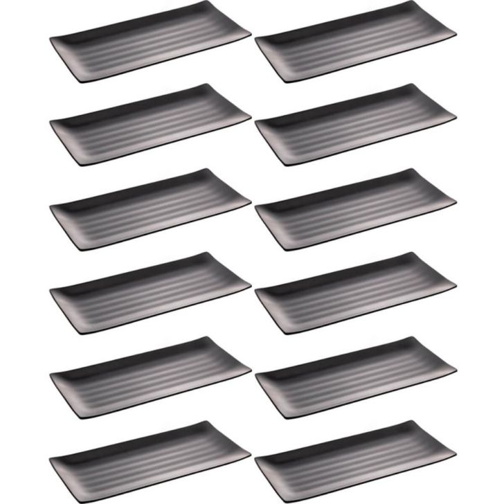 Kit 12 Travessas para Servir Sushi Sashimi Melamina 35x16cm