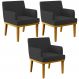 Kit 3 Poltronas Decorativas Sala De Estar E Recepção Beatriz W01 Bouclê Preto - Lyam Decor