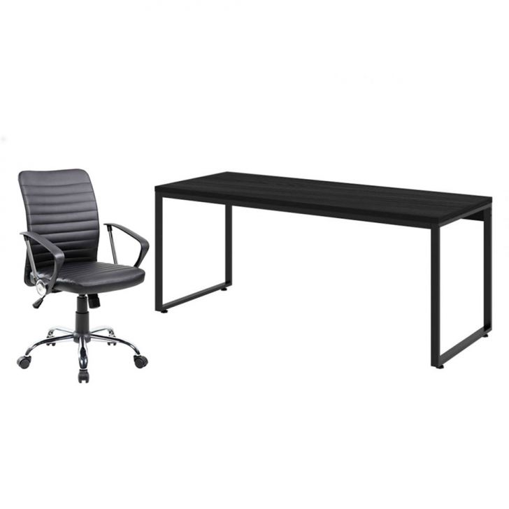 Conjunto de Mesa Kuadra com Cadeira de Escritório Diretor Giratória Oslo Preta