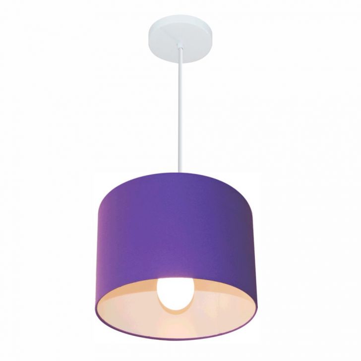 Pendente Cilíndrico Md-4113 Cúpula em Tecido 30x25cm Roxo - Bivolt