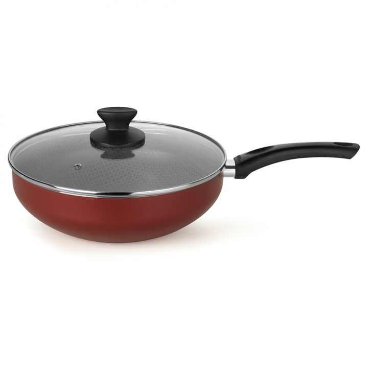 Frigideira Com Tampa Wok Vermelha 28 Cm