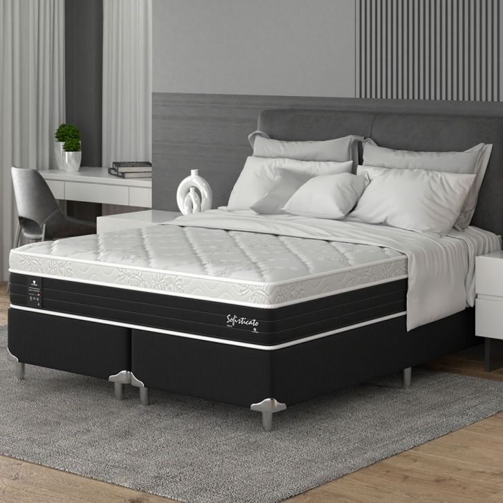 Cama Box Queen Com Colchão Sofisticato (65x158x198) Grafite E Branco