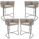 Kit 04 Banquetas Baixa Base de Aço Preto Betina D02 Bouclê Creme C-54 - Lyam Decor