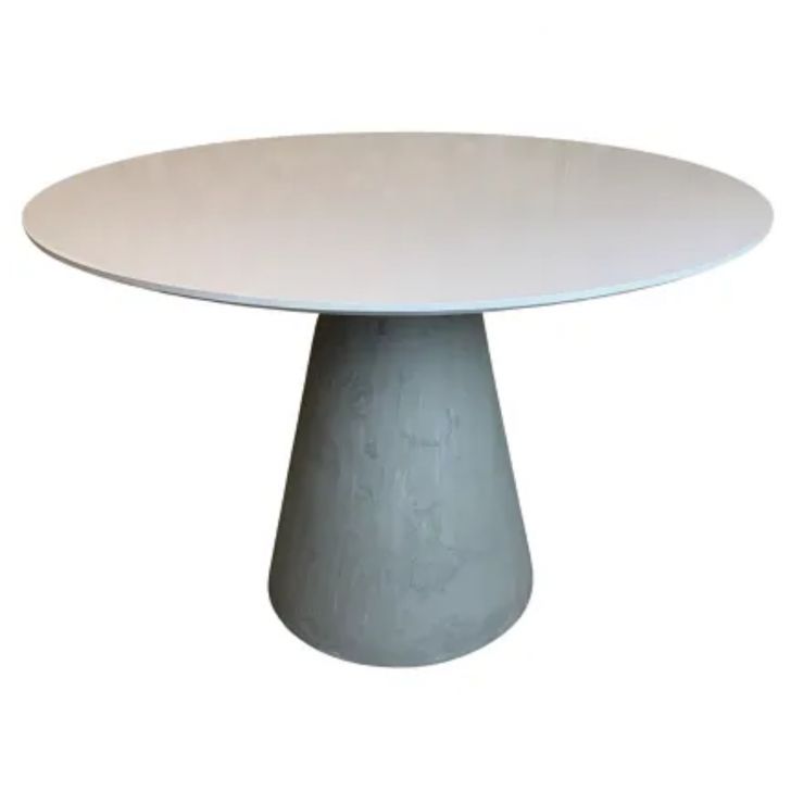 Mesa de Jantar Cone Cimento Queimado 150 cm Tampo Laqueado Branco