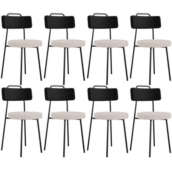 Kit 08 Cadeiras Decorativa Estofada Sala De Jantar Barcelona L02 Couríssimo Preto Linho Bege - Lyam