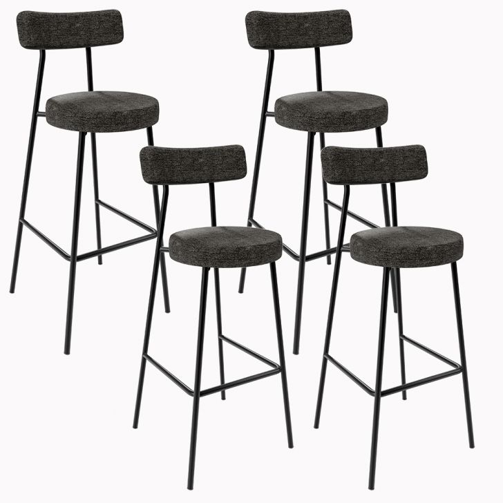 Kit 04 Banquetas Altas Cozinha Sala De Jantar Estrutura Em Aço Milão L02 Linho Chumbo - Lyam Decor