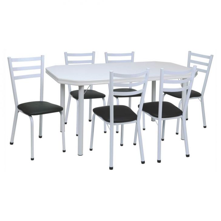Conjunto De Mesa Com 6 Cadeiras Beatriz Preto E Branco