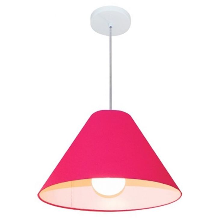 Pendente Cone Md-4078 Cúpula em Tecido 25-40x15cm Rosa Pink - Bivolt