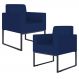 Kit 02 Poltronas Decorativas Sala Recepção Base Fixa Metal Helô L02 Suede Azul Marinho - Lyam Decor
