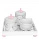 Kit Higiene Espelho Potes, Molhadeira e Capa Provençal Rosa Quarto Bebê Menina
