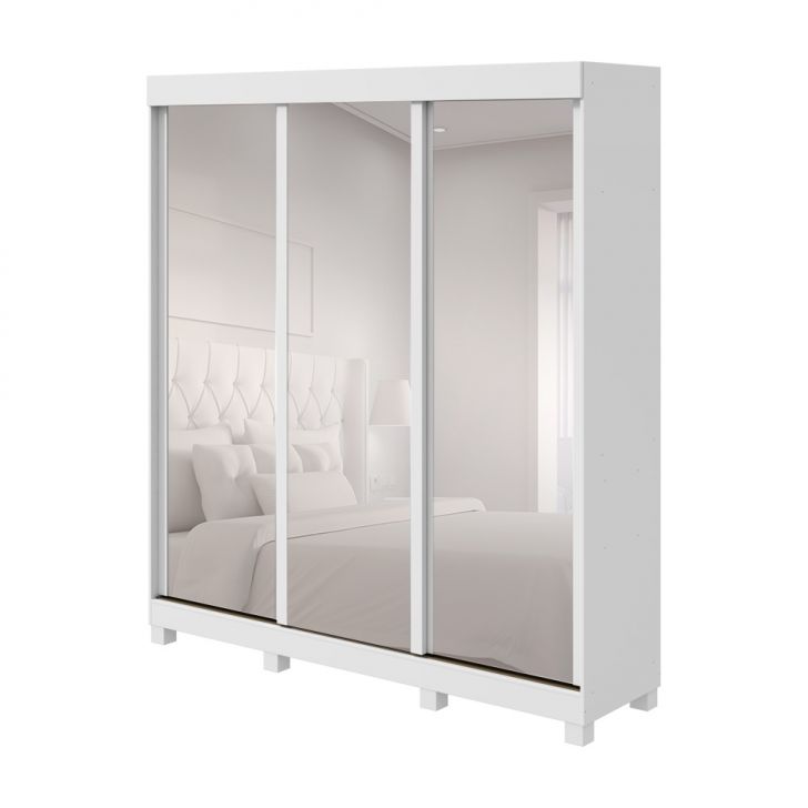 Guarda-roupa Casal Com 3 Espelhos Saion Com Pés 3 Portas 3 Gavetas Branco