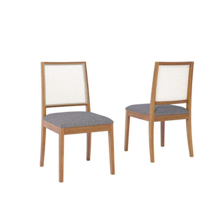 Conjunto com 2 Cadeiras Marcela Linho Grafite e Madeira