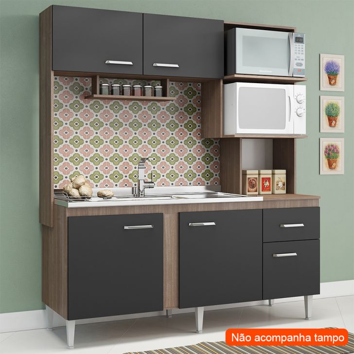 Cozinha Compacta Mali Com Espaço Para Pia 5 Portas 1 Gaveta Teka E Grafite
