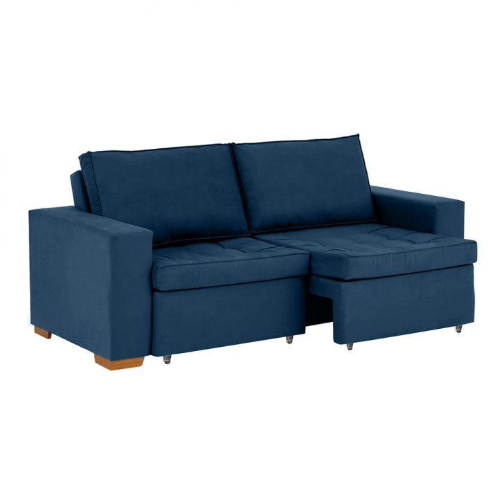 Sofá 3 Lugares Retrátil Classic Linho Azul Marinho