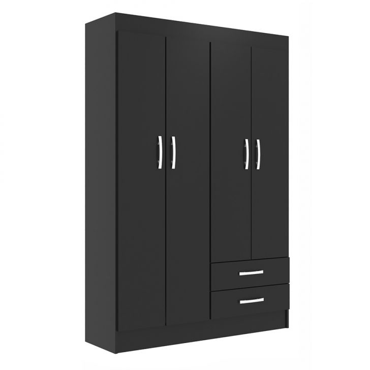 Guarda-roupa Solteiro Atalaia 4 Portas 2 Gavetas Preto