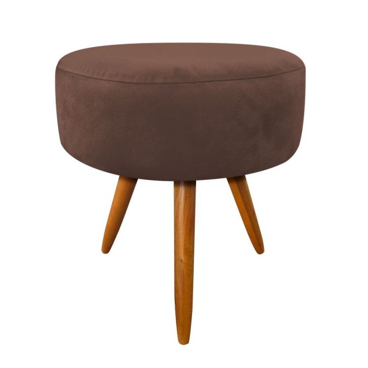 Puff Banqueta Berlim Redondo Suede Marrom Pés Castanho D'Rossi