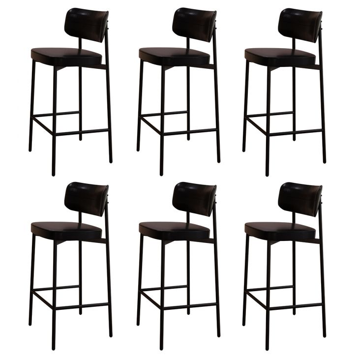 Banqueta Alta Bar Estofada Kit 6 Ella M25 Sintético Preto - Mpozenato