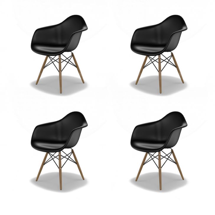 Conjunto com 4 Cadeiras Eames Arm DSW Preto e Madeira
