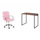 Conjunto de Mesa Studio Nogal com Cadeira de Escritório Secretária Giratória Fitz Rosa