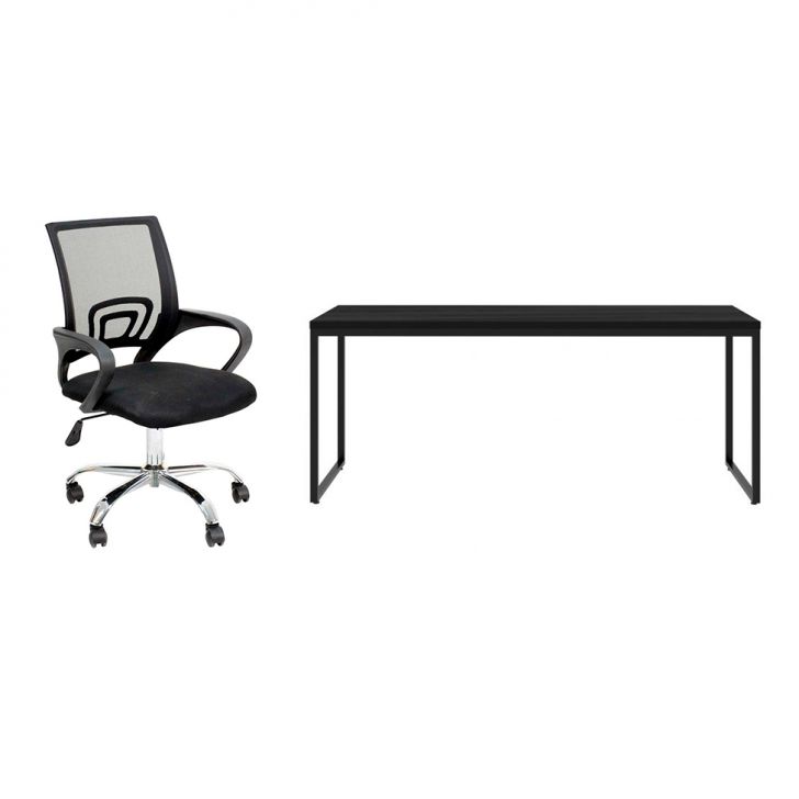 Conjunto de Mesa Studio 180 cm com Cadeira de Escritório Secretária Giratória Javix Preta