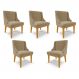 Kit 5 Cadeiras Decorativas Sala de Jantar Base Fixa de Madeira Firenze Suede Nude/Castanho G19 - Gran Belo
