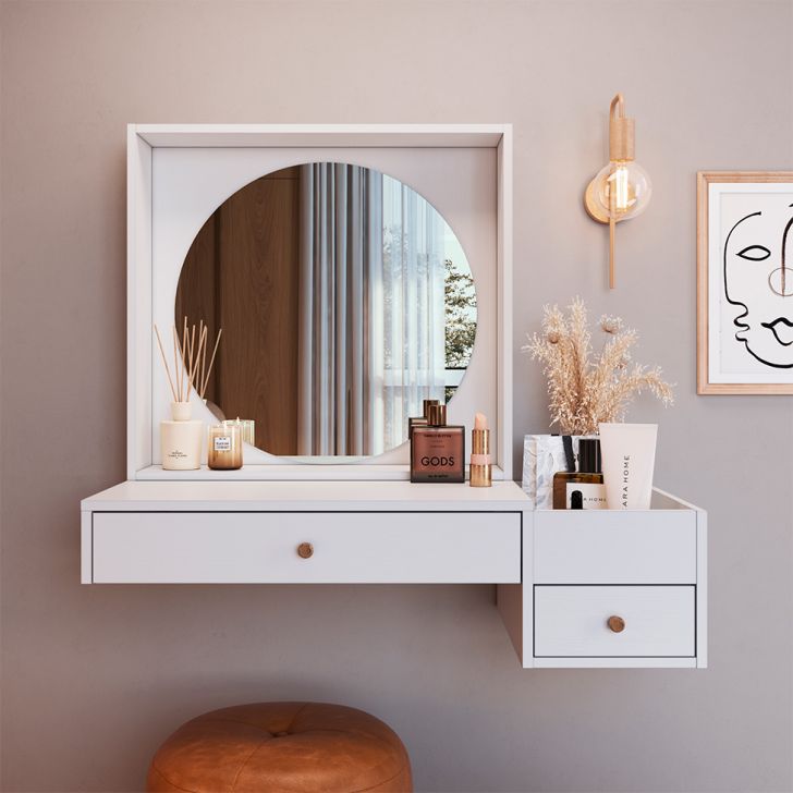 Penteadeira Suspensa com Espelho Fiorela 2 Gavetas Branca