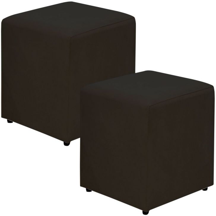 Kit 02 Puffs Quadrado L02 Decorativo Sala de Estar Suede Preto - Lyam Decor