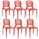 Kit 06 Cadeiras Para Cozinha Área Gourmet Jardim Empilhável Larsen P03 Vermelho - Lyam Decor