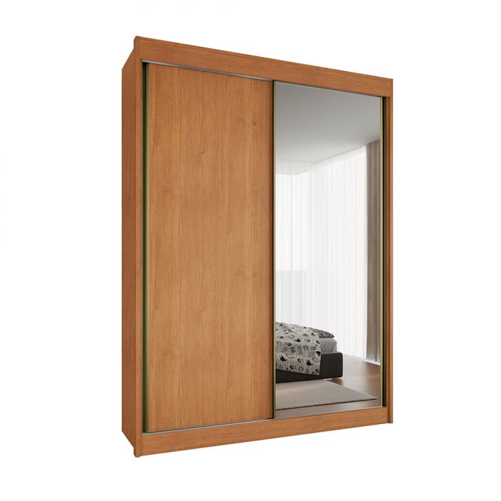 Guarda-roupa Casal 100% Mdf Com Espelho Chicago 2 Portas 4 Gavetas Cinamomo
