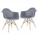 Kit 2 cadeiras Charles Eames Eiffel DAW com braços e pés de madeira clara Cinza-escuro