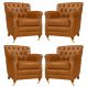 Kit 04 Poltronas Decorativas Sala de Estar Níger Pés Príncipe Couro Mel G58 - Gran Belo