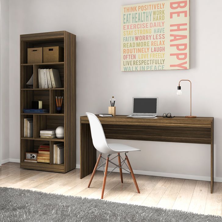 Conjunto de Mesa de Escritório Marselha com Estante Hunt Castanho