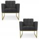 Poltrona Base Industrial Dourado Kit 2 Ana Sintético Preto - Ibiza