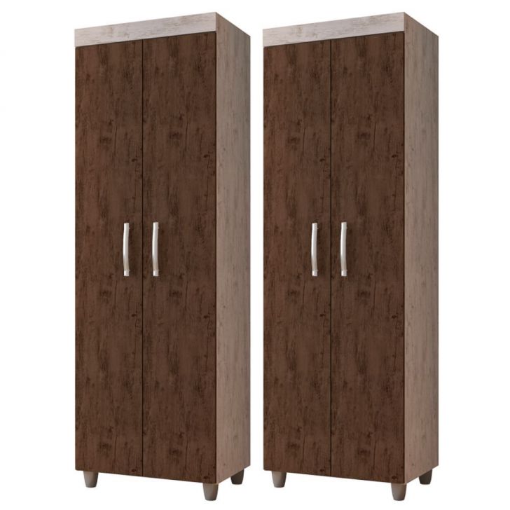 Kit 2 Armários Multiuso Rafaela 2 Portas Rústico/Chocolate - Nathy Móveis