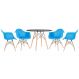 Mesa redonda Eames 100 cm preto + 4 cadeiras Eiffel DAW Azul céu