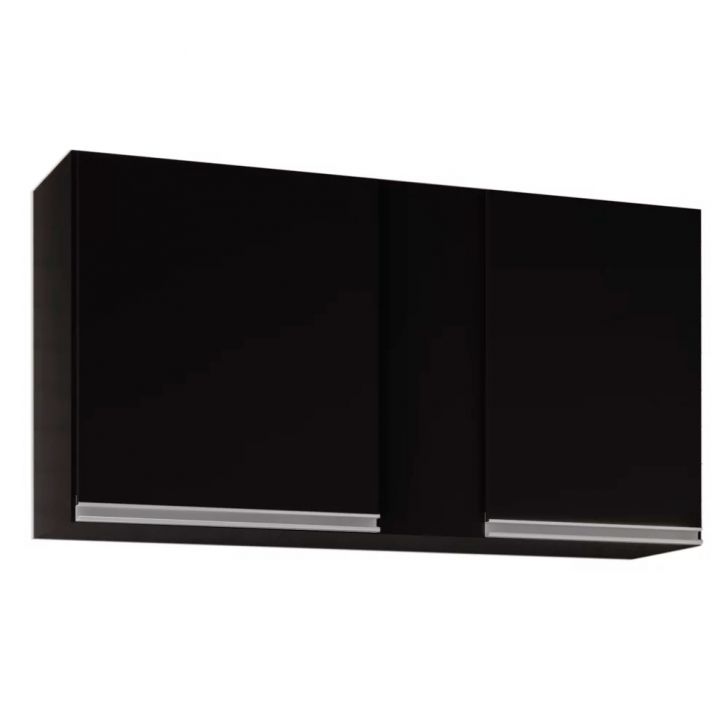 Armário Aéreo de Cozinha Lavanderia 02 Portas Agata Preto 100 cm - D'Rossi