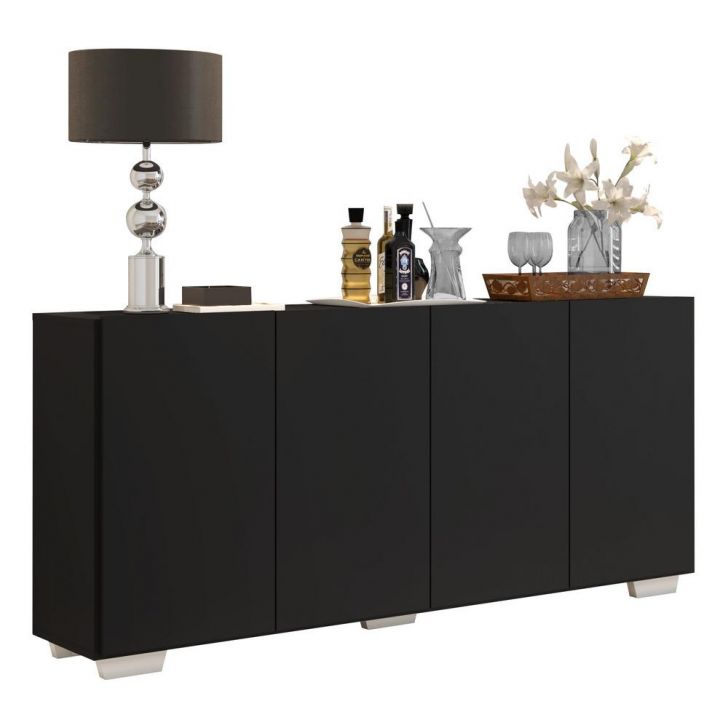 Aparador Buffet 4 Portas com Pés Quadrados Veneza Multimóveis V3557 Preto/Branco