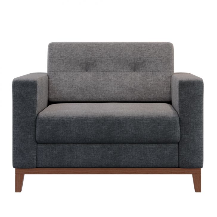 Poltrona Living Pés E Base Em Madeira Linho Cotton Cinza
