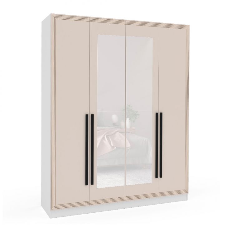 Guarda-roupa Casal Com Espelho Valência 4 Portas 4 Gavetas Branco E Creme