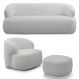 Conjunto Sala de Estar Decorativo Charlote 1 Sofá 180cm 2 Lugares 1 Poltrona Base Giratória em Aço com Puff Bouclê Cinza G88 - Gran Belo