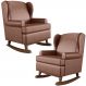 Kit 2 Poltronas De Amamentação Com Balanço Malu Base De Madeira P02 Couríssimo Marrom - Lyam Decor