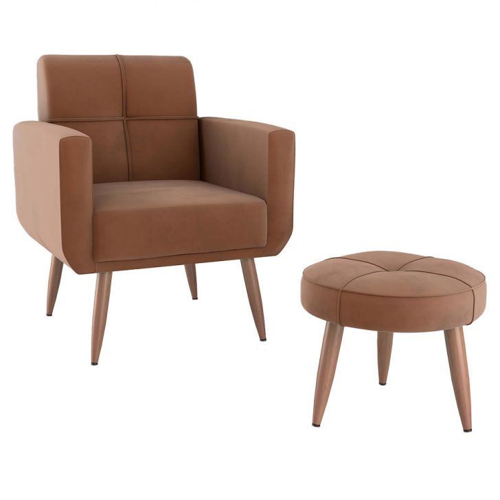 Conjunto Com 1 Poltrona E 1 Puff Havana Cobre