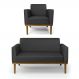 Conjunto Poltrona e Namoradeira Decorativa Isabella Pés Fixo em Madeira Castanho PU Preto G19 - Gran Belo