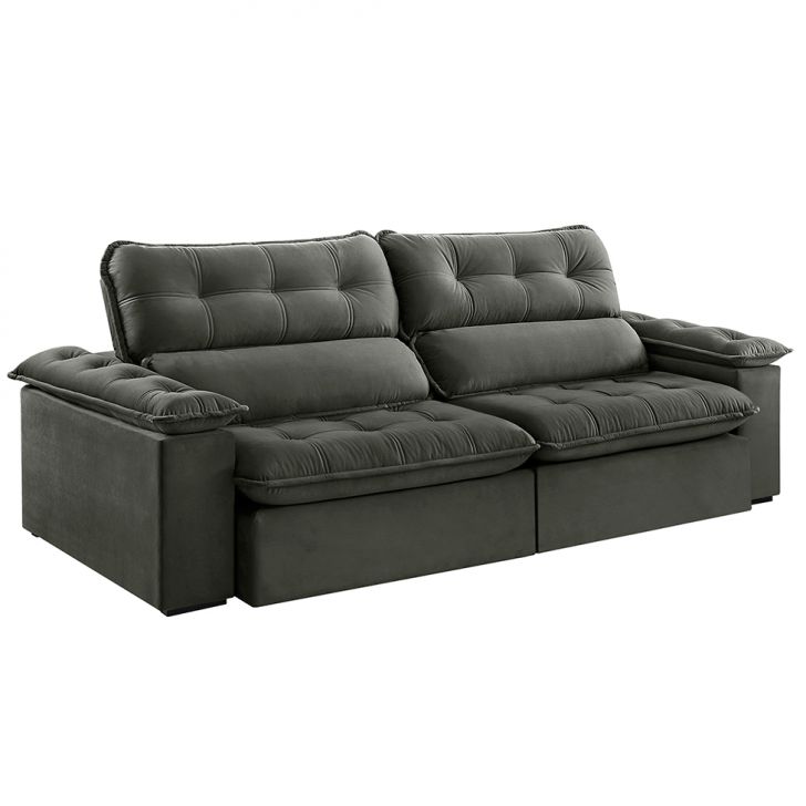 Image of Sofá 3 Lugares Retrátil E Reclinável Jobi Veludo Cinza 234 Cm PLA-ES745UP12XCDMOB