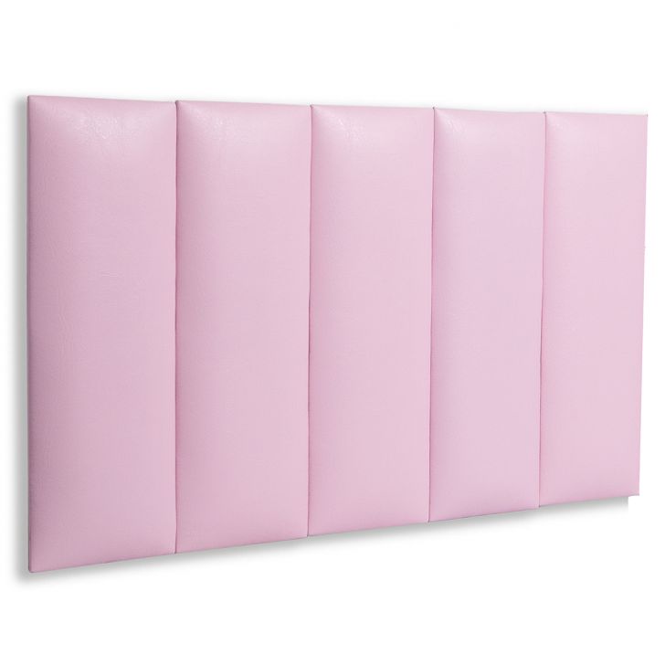 Cabeceira Solteiro Estofada Para Cama Box Kit 5 Placas Adesivas - Modelo Reta Courino Rosa