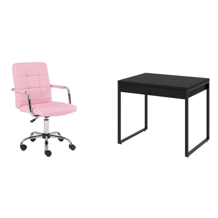 Conjunto de Mesa Kuadra 2 GV Preta com Cadeira de Escritório Secretária Giratória Fitz Rosa