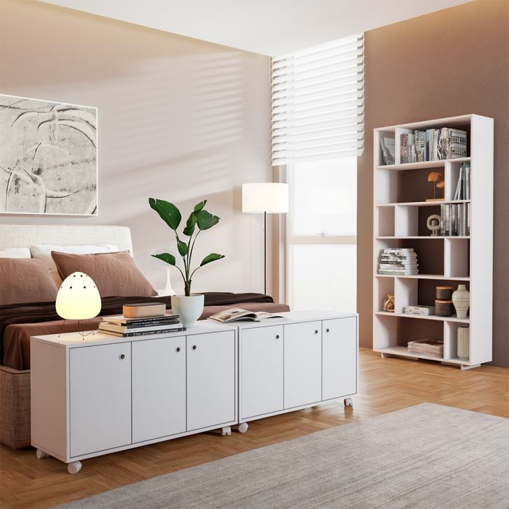 Conjunto com 2 Armários e 1 Estante para Escritório Enemie 6 Portas Branco